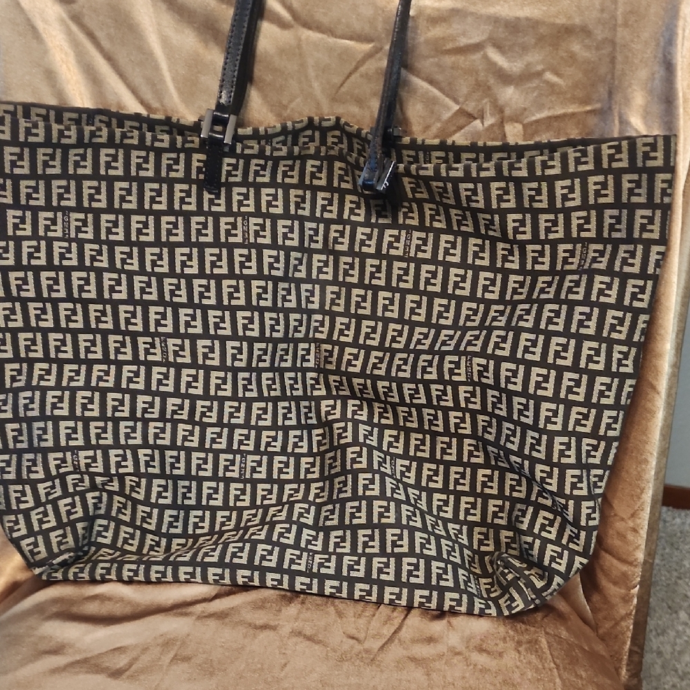 Fendi Black and Brown Logo Tote Zucchino